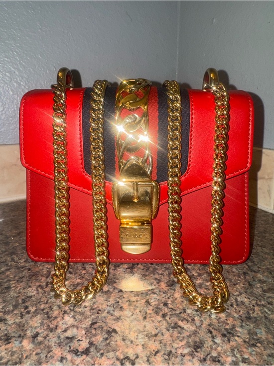 Gucci Handbags - Gucci Sylvie Chain Bag in Hibiscus Red calf skin Leather. ✅AUTHENTIC✅